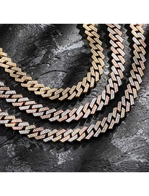 TOPGRILLZ Cuban Link Chain for Men 14mm 6 Times 14K Gold Plated Iced out Lab Diamond Miami Curb Cadenas De Oro Para Hombres Choker for Women with Box Clasp Hip Hop