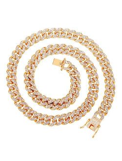 HH Bling Empire Silver Gold Cuban Link Chain for Men,Iced Out Diamond Cuban Link Necklace for Women,Hip Hop Miami Cuban Chains Necklaces 16-30 Inches