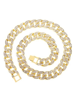 HH Bling Empire Silver Gold Cuban Link Chain for Men,Iced Out Diamond Cuban Link Necklace for Women,Hip Hop Miami Cuban Chains Necklaces 16-30 Inches