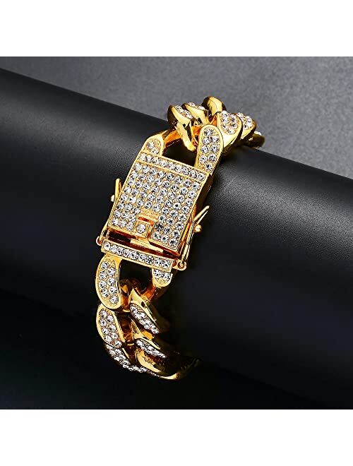 JMSSKJ Cuban Link Chain for Men Women Bling Miami Cuban Necklace Diamond Chain for Men Iced-Out Hip Hop Jewelry