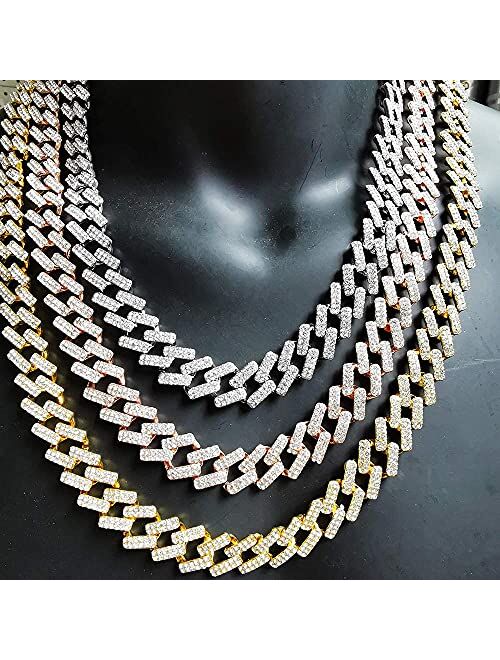 HH Bling Empire Iced Out Diamond Cuban Link Chain for Men Women Silver Gold Miami Cuban Necklaces Hip Hop 16-30 Inches