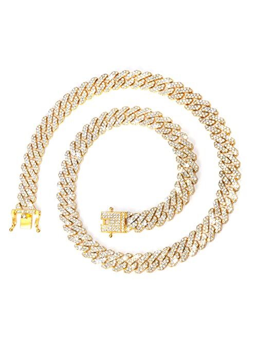 Goodat Cuban Link Chain For Men Miami Cuban Link Chain Necklace Diamond Prong Cuban Iced Out Chain 16/18/20/22/24inch Hip Hop Jewely with Gift Box