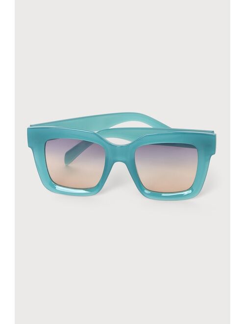 Lulus Candy Stash Teal Blue Chunky Sunglasses