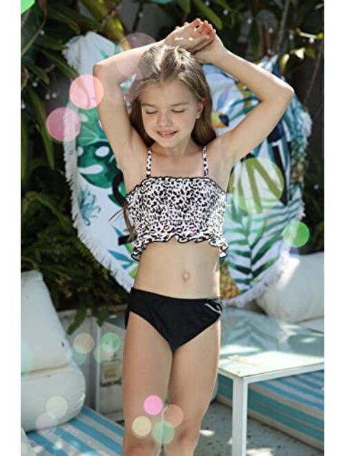SHEKINI Girls Bathing Suit Ruffle Trim Bandeau Bikini Shirred Bandeau Two Piece Swimsuits