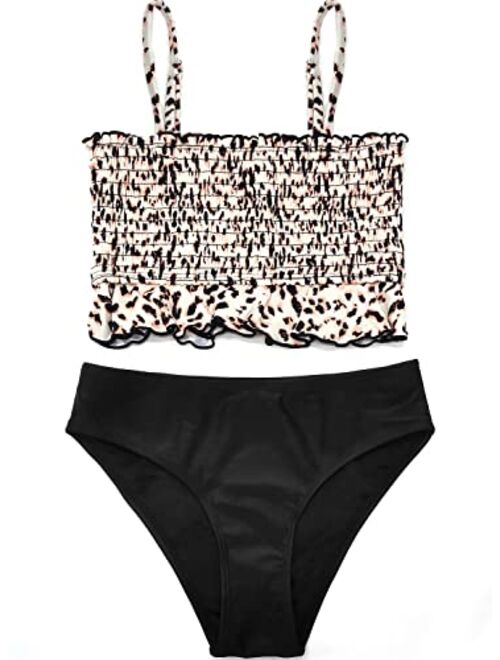 SHEKINI Girls Bathing Suit Ruffle Trim Bandeau Bikini Shirred Bandeau Two Piece Swimsuits