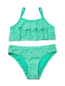 Girls Bathing Suit Ruffles Flounce Swimsuit Crochet Two Piece Bikini Set