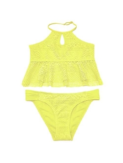 Girls Bathing Suit Ruffles Flounce Swimsuit Crochet Two Piece Bikini Set