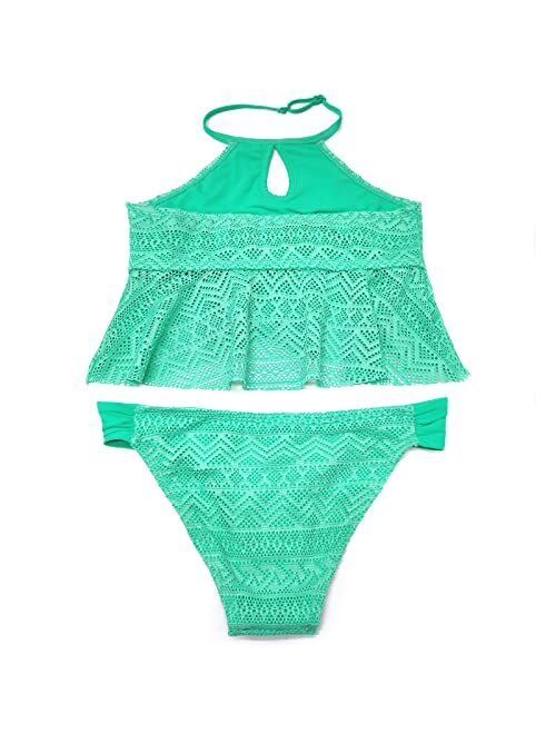 SHEKINI Girls Bathing Suit Ruffles Flounce Swimsuit Crochet Two Piece Bikini Set