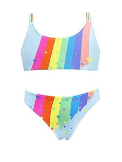 Toddler Baby Girls Rainbow Two Piece Swimsuit Sport Athletic Bikini Sets