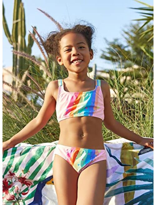 SHEKINI Toddler Baby Girls Rainbow Two Piece Swimsuit Sport Athletic Bikini Sets