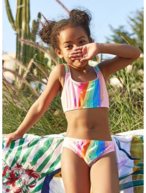 SHEKINI Toddler Baby Girls Rainbow Two Piece Swimsuit Sport Athletic Bikini Sets