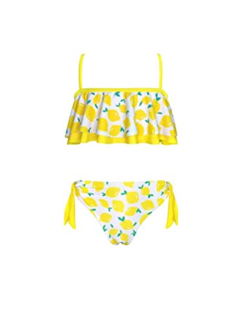 Buy SHEKINI Girls Bandeau Bikini Set Ruffle Flounce Floral Printing Two ...