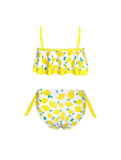 SHEKINI Girls Bandeau Bikini Set Ruffle Flounce Floral Printing Two Piece Bathing Suits