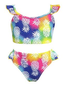 Girls Straps Bikini Ruffle Pineapple Printing Cute Two Piece Swimsuit Set