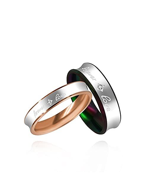 Uloveido 2-Tones Forever Love Wedding Band Engagement Rings Couples Matching Jewelry for Lovers