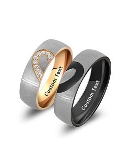 Rowawa His and Her Ring Matching Heart Rings for Couples Couple Rings Set Love Women Promise Mens Women's Men Personalized Engraved Custom Name