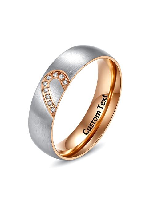 Rowawa His and Her Ring Matching Heart Rings for Couples Couple Rings Set Love Women Promise Mens Women's Men Personalized Engraved Custom Name