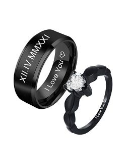 Xtiaotfrdy Matching Promise Rings for Couples Personalized Couples Rings for Wedding Engagement Anniversary His&Hers Ring Band Set Black/Gold/Silver