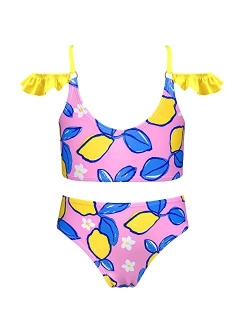 Girls Bikini Ruffle Tank Bathing Suit for Teen Kid Scoop Neck Sport Beach Two Piece Swimsuits