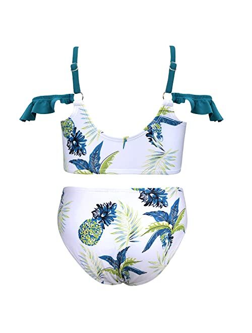 SHEKINI Girls Bikini Ruffle Tank Bathing Suit for Teen Kid Scoop Neck Sport Beach Two Piece Swimsuits