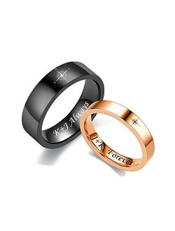 Mzzj Jewelry MZZJ Free Personalized Engraved Nickname Date Coordinates Roman Numerals 6MM&4MM High Polish Stainless Steel Dome Engagement Ring Wedding Band,Anniversary Bi
