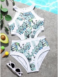 Girls Tropical Cut-out One Piece Swimsuit