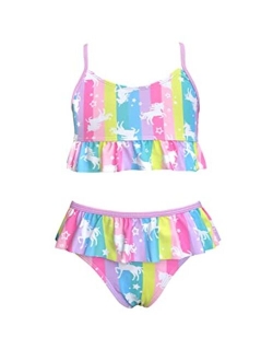Girl's Swimsuit Ruffle Flounced Two Piece Bathing Suits Printed Bikini Kids Hawaii Swimwear