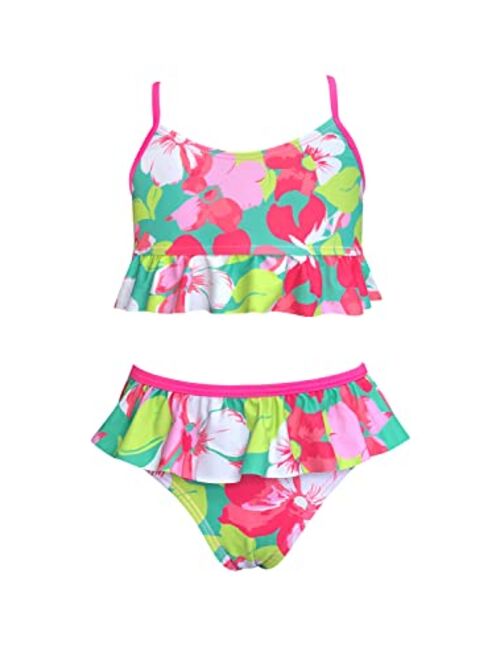 SHEKINI Girl's Swimsuit Ruffle Flounced Two Piece Bathing Suits Printed Bikini Kids Hawaii Swimwear