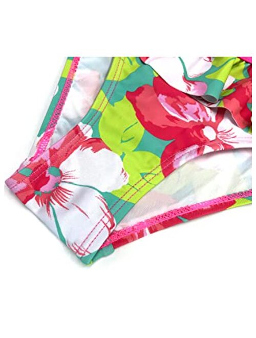 SHEKINI Girl's Swimsuit Ruffle Flounced Two Piece Bathing Suits Printed Bikini Kids Hawaii Swimwear
