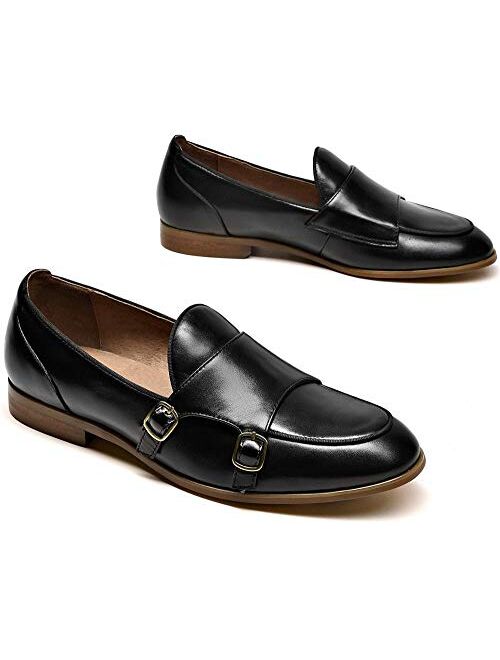 Beautoday Beau Today Women's Elegant Monk Loafers Handmade Leather Moccasins Penny Loafer Flats