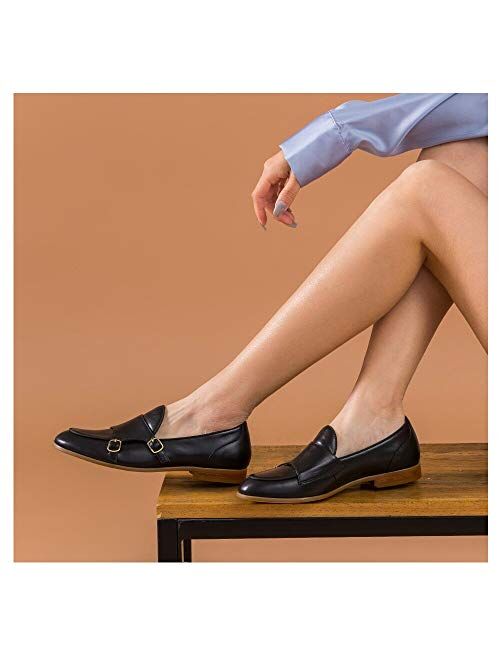 Beautoday Beau Today Women's Elegant Monk Loafers Handmade Leather Moccasins Penny Loafer Flats