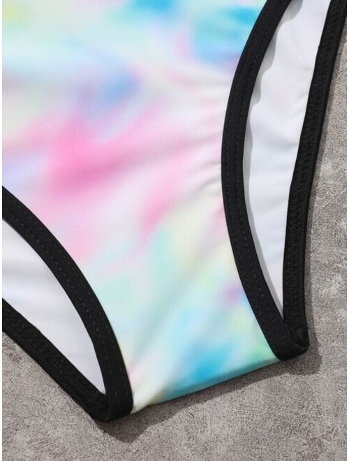 Shein Girls Tie Dye Binding Trim Bikini Swimsuit