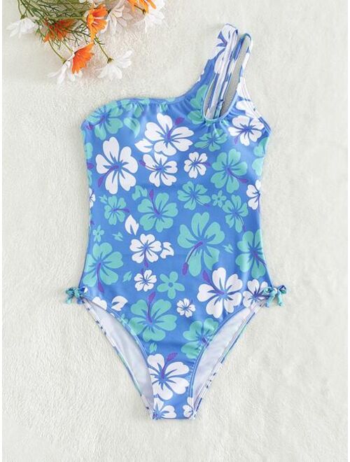 Buy Shein Teen Girls Random Floral Print Cut Out One Piece Swimsuit ...