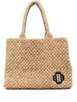 clover-embroidered woven tote bag