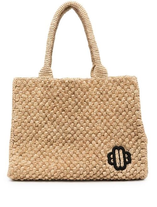 Maje clover-embroidered woven tote bag