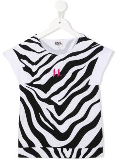 Kids zebra-print cap-sleeved T-shirt