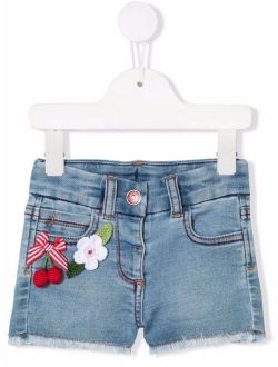floral embroidered denim shorts