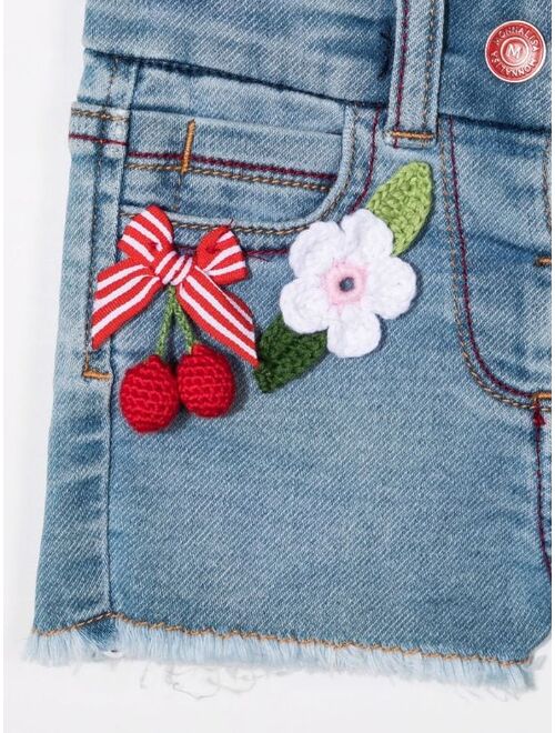 Monnalisa floral embroidered denim shorts
