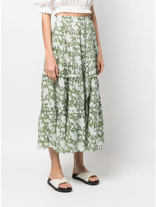 Maje floral-print ruffle-trim skirt