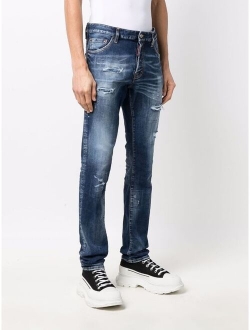 stonewashed slim distressed jeans