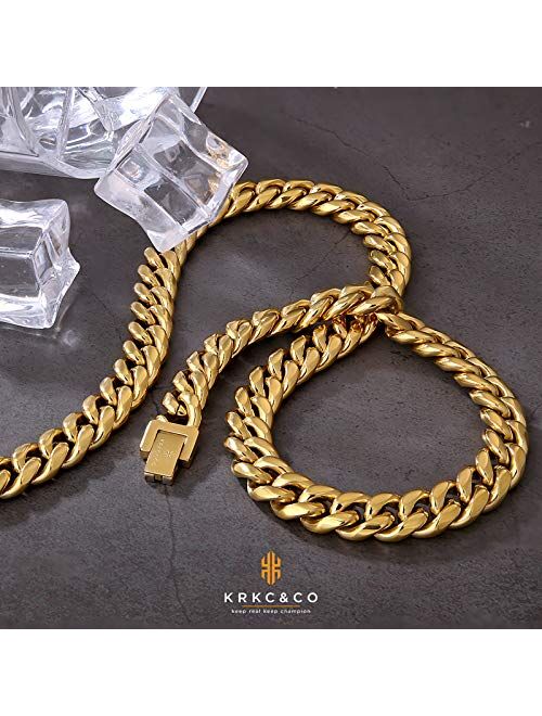 KRKC&CO KEEP REAL KEEP CHAMPION KRKC&CO 8/10/12/14mm Cuban Link Chain for Men, 18k Gold Miami Cuban Link Curb Chain, Mens Jewelry, Durable, Anti-Tarnish, No Allergies Str