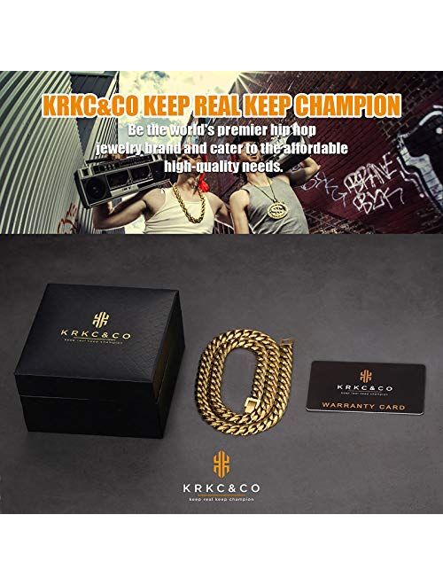 KRKC&CO KEEP REAL KEEP CHAMPION KRKC&CO 8/10/12/14mm Cuban Link Chain for Men, 18k Gold Miami Cuban Link Curb Chain, Mens Jewelry, Durable, Anti-Tarnish, No Allergies Str