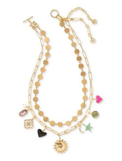 14k Gold-Plated Mixed Stone Convertible Layered Charm Necklace, 17"   3" extender