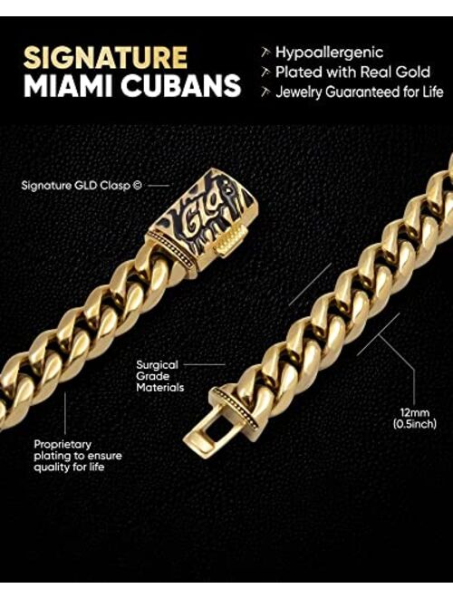 The GLD Shop 12MM Miami Cuban Necklace 16" 18" 22" 30" - Gold
