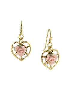 Porcelain Rose Heart Drop Earrings