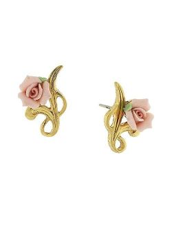 Sweet Petite Porcelain Rose Bud Post Earrings