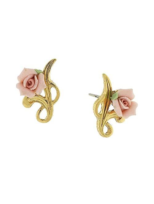 1928 Jewelry Sweet Petite Porcelain Rose Bud Post Earrings