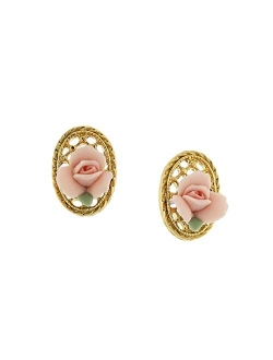 Porcelain Rose Filigree Oval Button Earrings