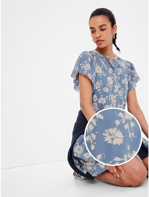 Gap Button-Front Flutter Sleeve Mini Dress