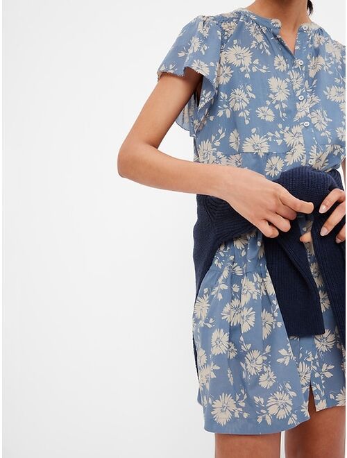 Gap Button-Front Flutter Sleeve Mini Dress